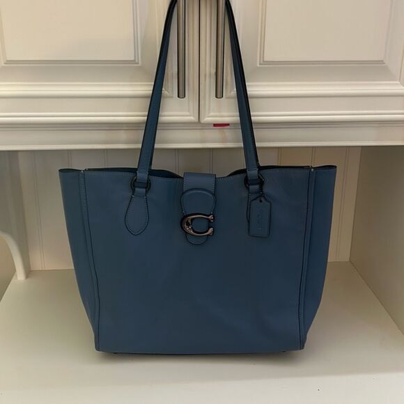 COACH THEO Chambray Blue Leather Tote - Picture 4 of 11